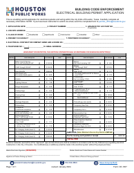 Document preview: Form CE-1057 Electrical Building Permit Application - City of Houston, Texas