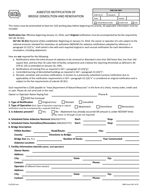 DNR Form 542-1474  Printable Pdf