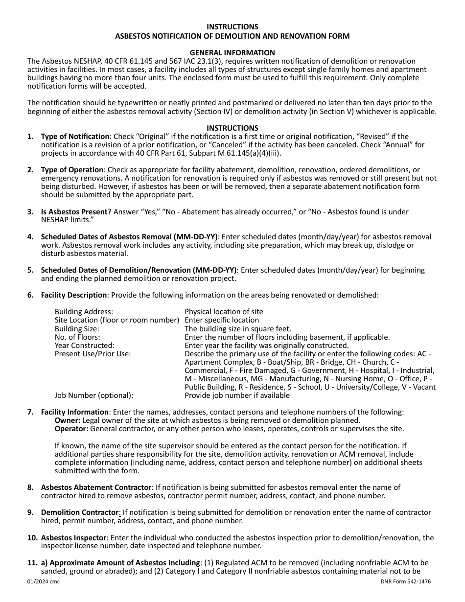 DNR Form 542-1476 Asbestos Notification of Demolition and Renovation - Iowa, Page 4
