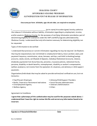 Document preview: Authorization for the Release of Information - Affordable Housing Programs - Okaloosa County, Florida