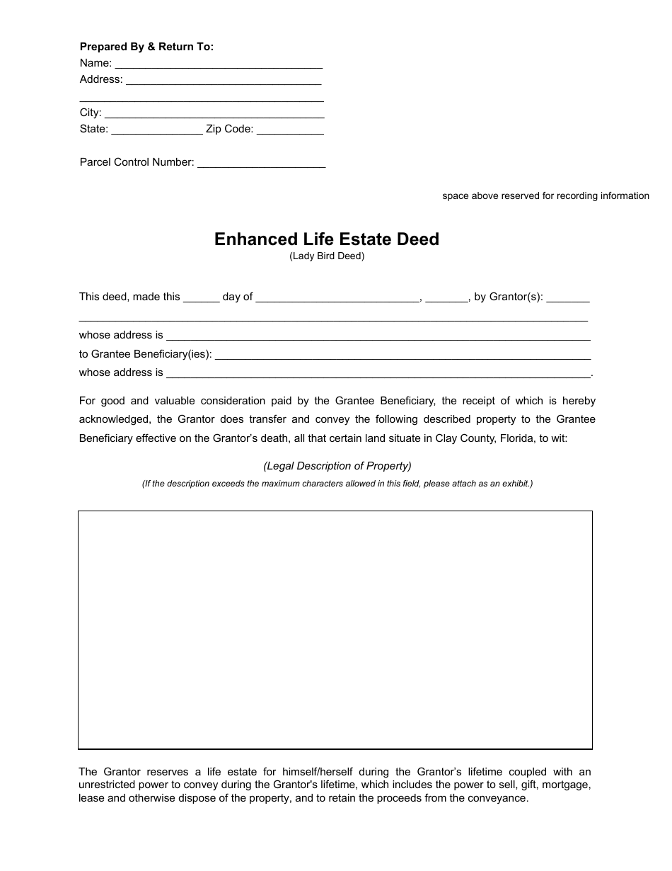 Enhanced Life Estate Deed (Lady Bird Deed) - Clay County, Florida, Page 1