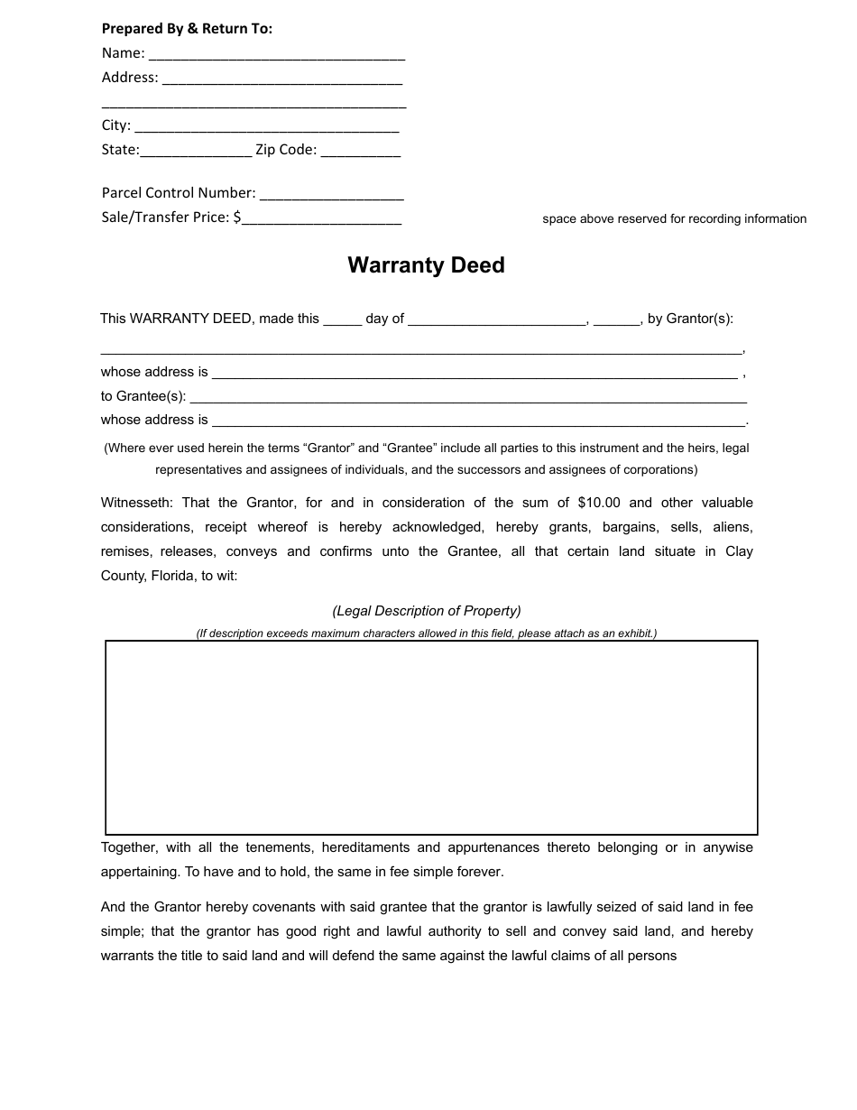 Warranty Deed - Clay County, Florida, Page 1