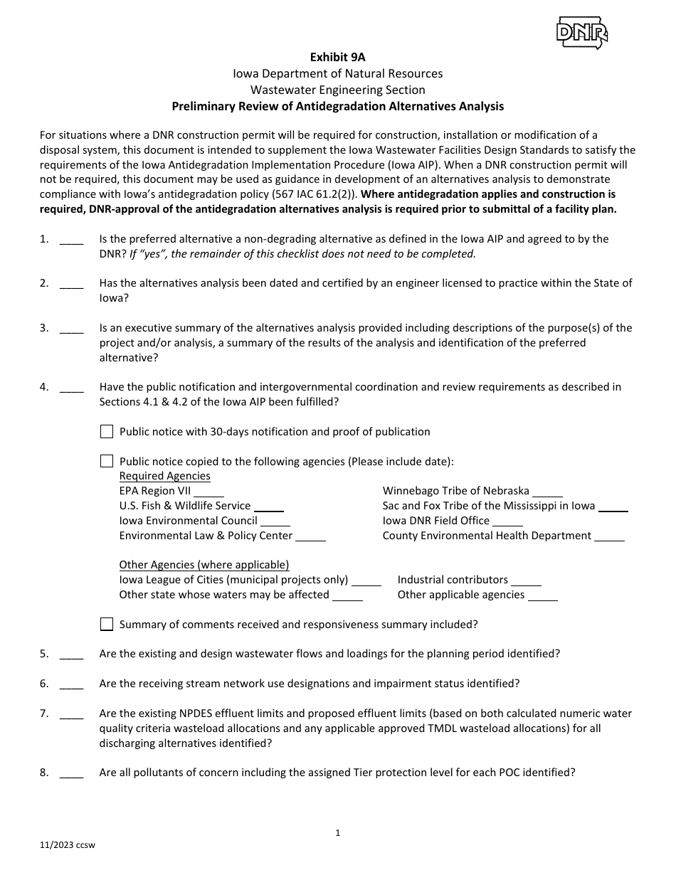 DNR Form 542-0109 Exhibit 9A - Fill Out, Sign Online and Download ...