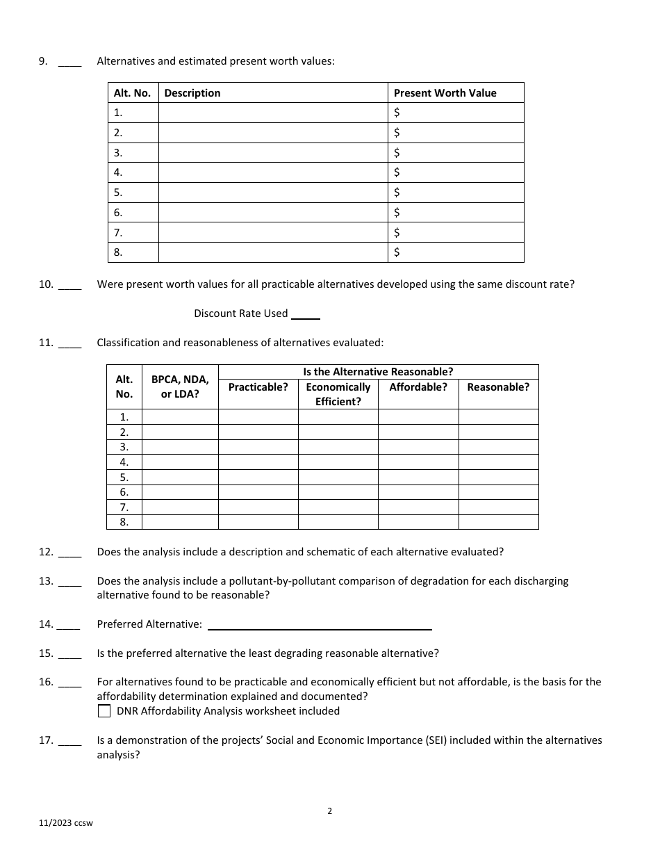 DNR Form 542-0109 Exhibit 9A Preliminary Review of Antidegradation Alternatives Analysis - Iowa, Page 2