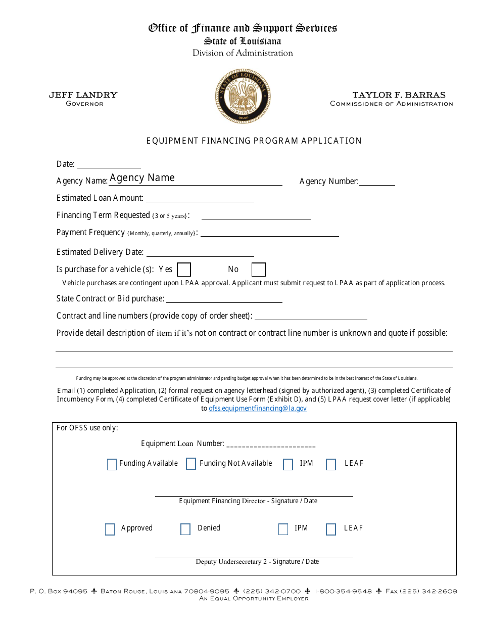 Equipment Financing Program Application - Louisiana, Page 1