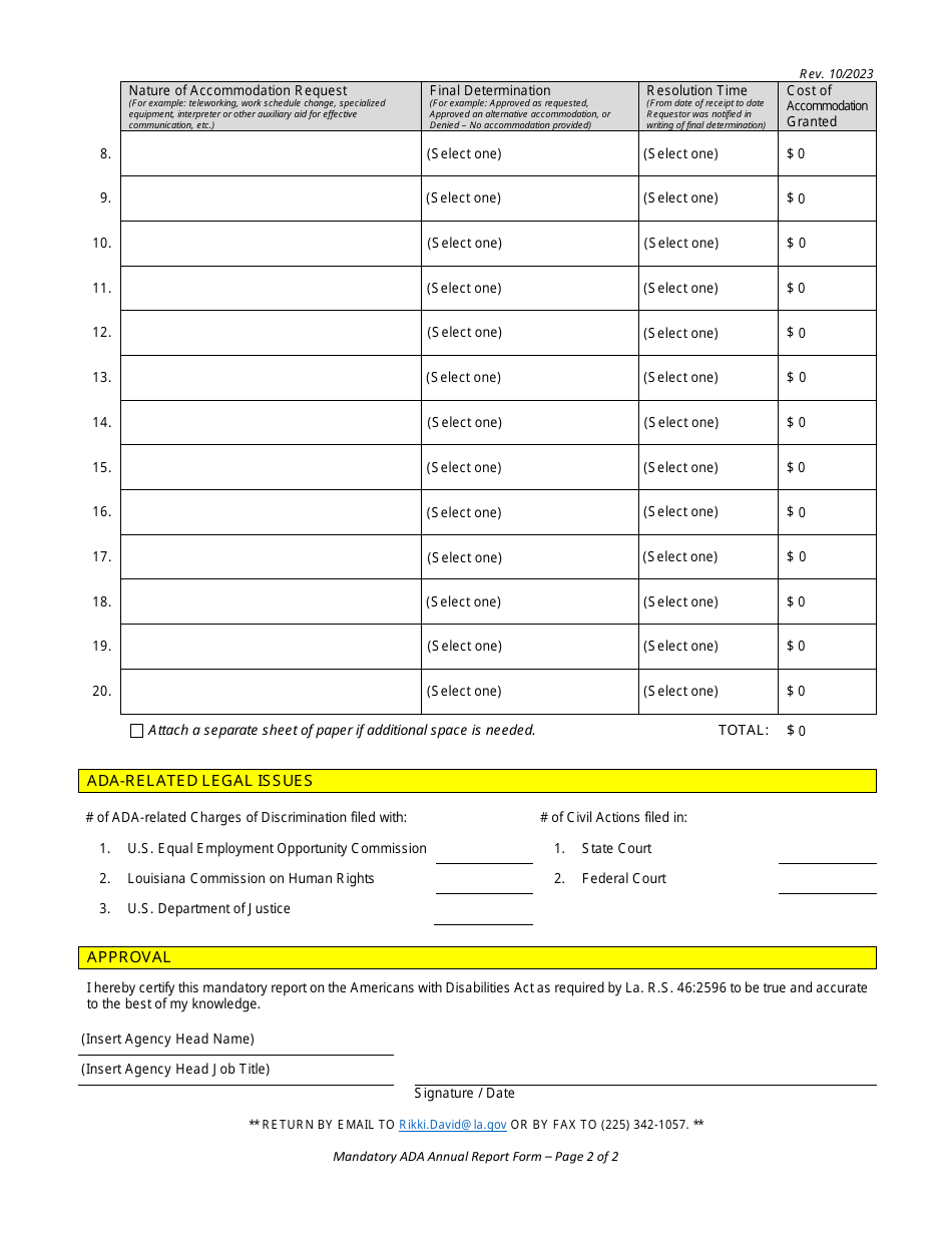 Mandatory Ada Annual Report Form - Louisiana, Page 2