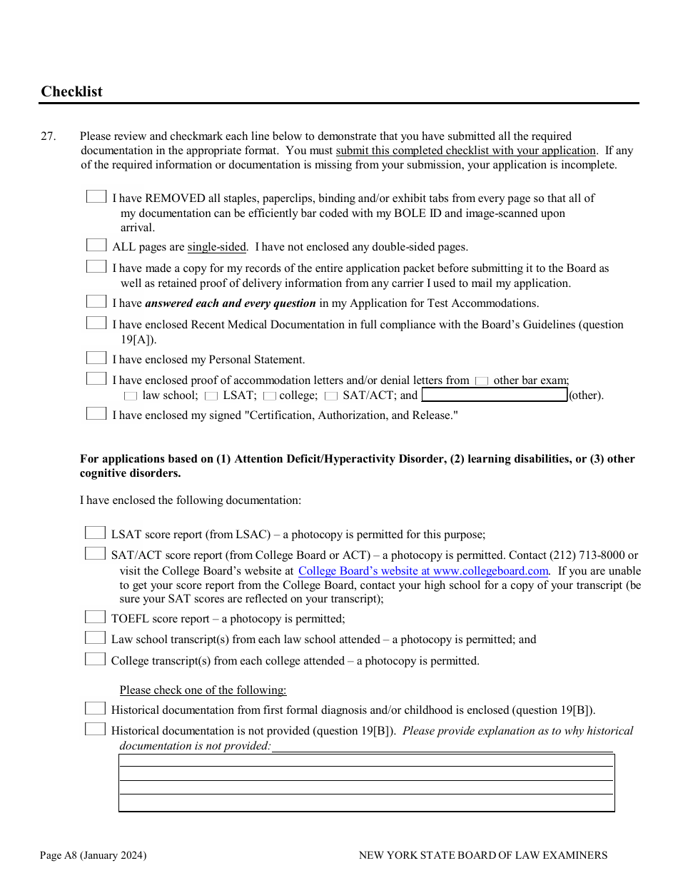 Application for Non-standard Test Accommodations (Nta) - New York, Page 8