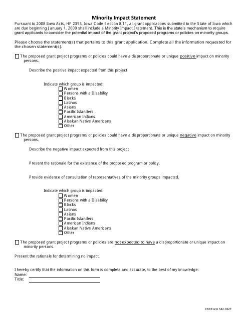 DNR Form 542-0327 Minority Impact Statement - Iowa