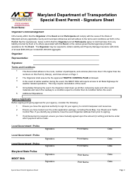 Document preview: Special Event Permit - Signature Sheet - Maryland