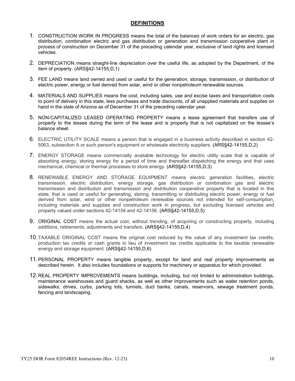 Instructions for DOR Form 82054REE Renewable Energy Equipment Property Tax Form - Arizona, Page 10