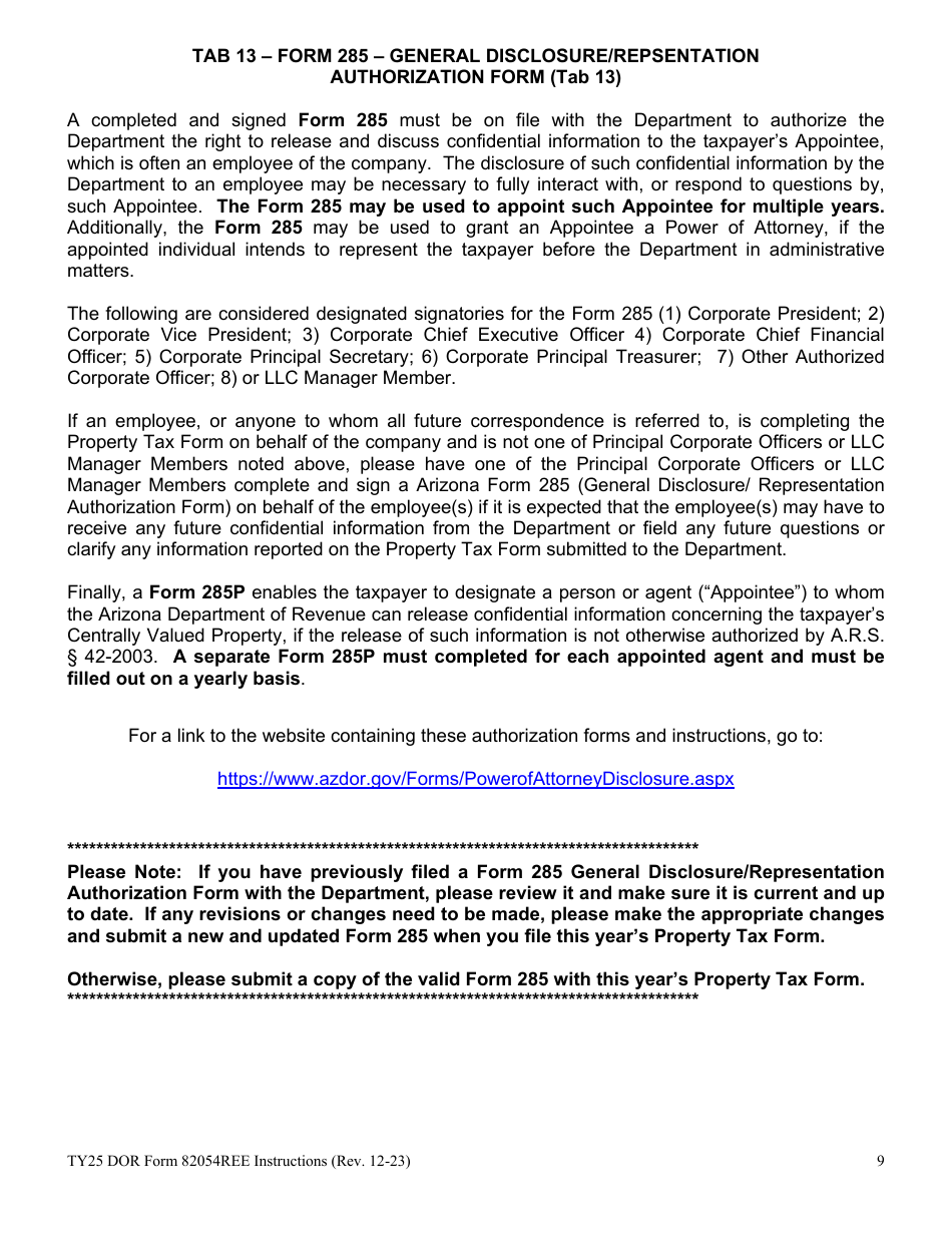 Instructions for DOR Form 82054REE Renewable Energy Equipment Property Tax Form - Arizona, Page 9