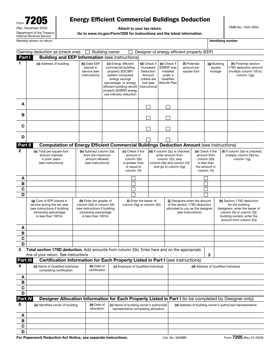 IRS Form 7205 Energy Efficient Commercial Buildings Deduction, Page 1