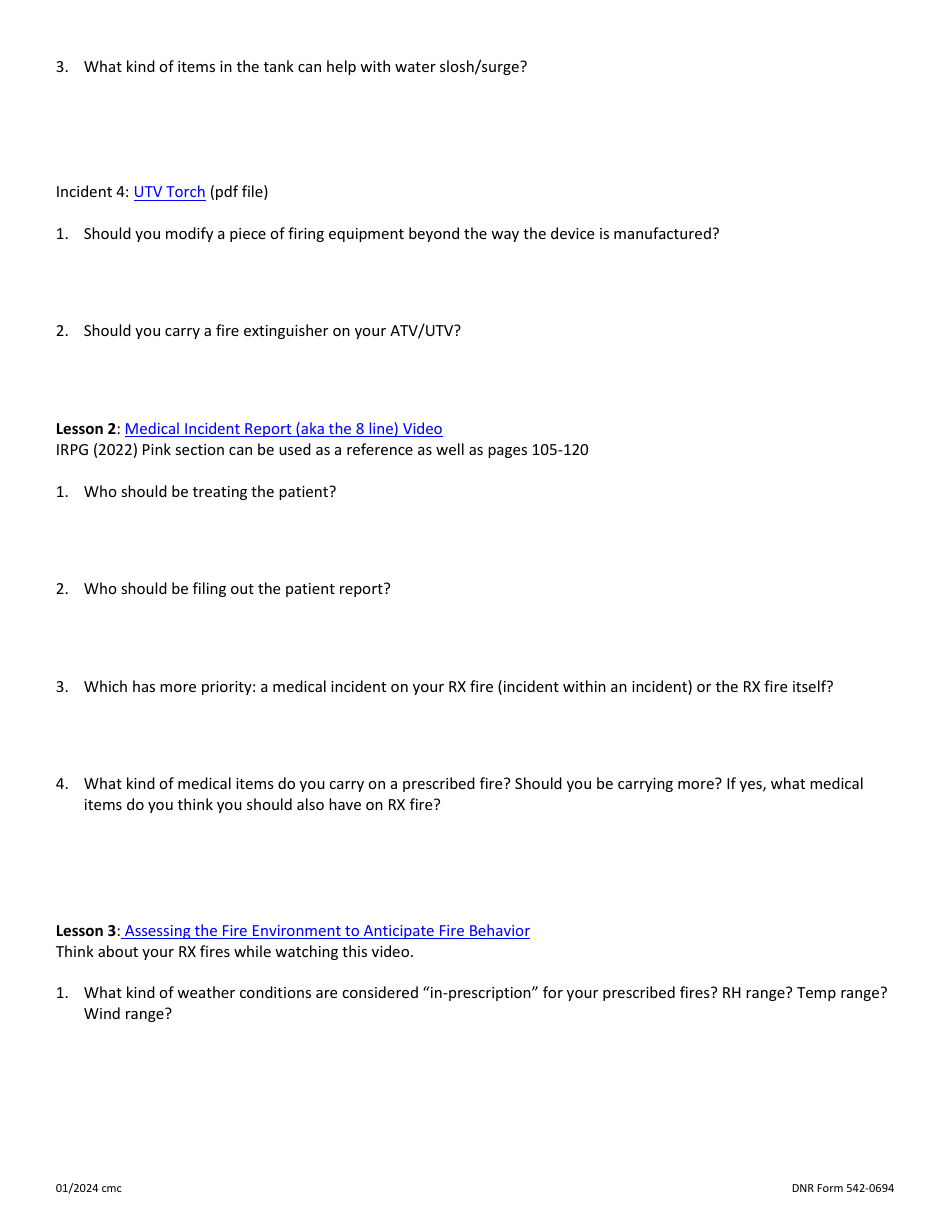 DNR Form 542-0694 Questions for Self-study Rt-130 Annual Fireline Safety Refresher - Iowa, Page 2