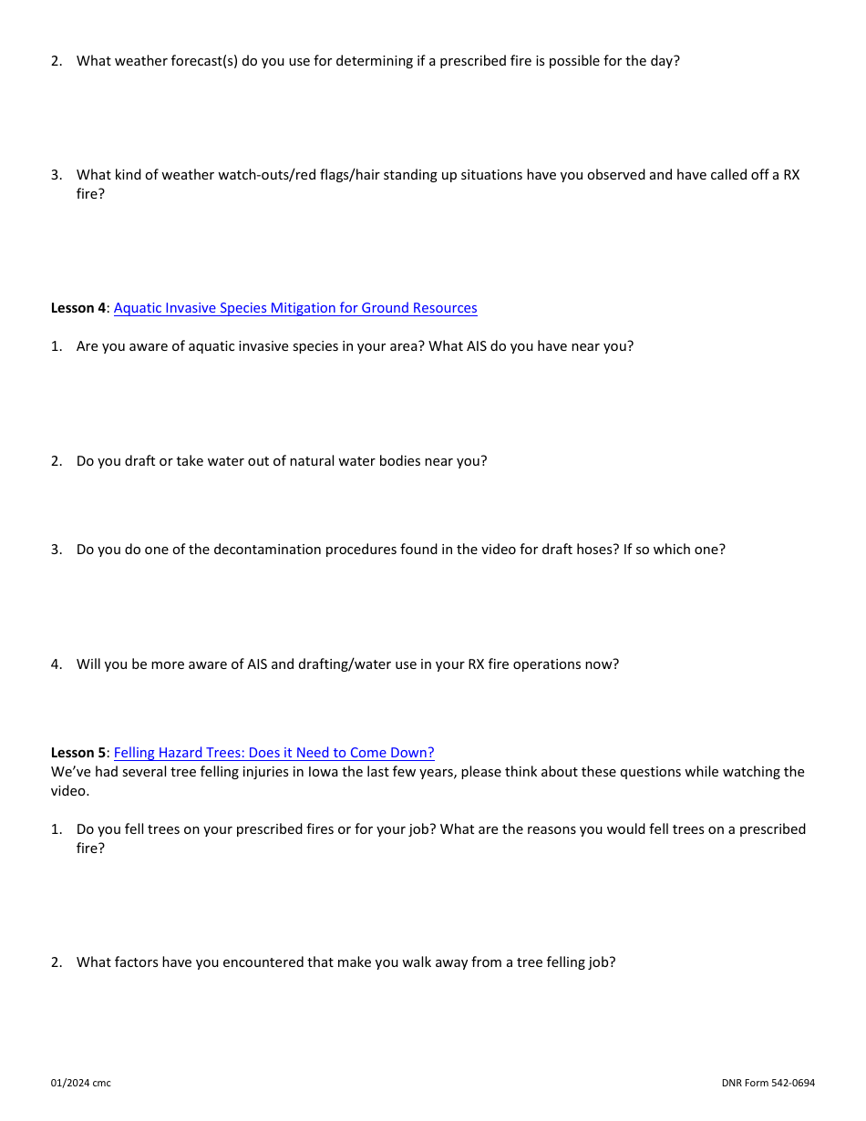 DNR Form 542-0694 Questions for Self-study Rt-130 Annual Fireline Safety Refresher - Iowa, Page 3