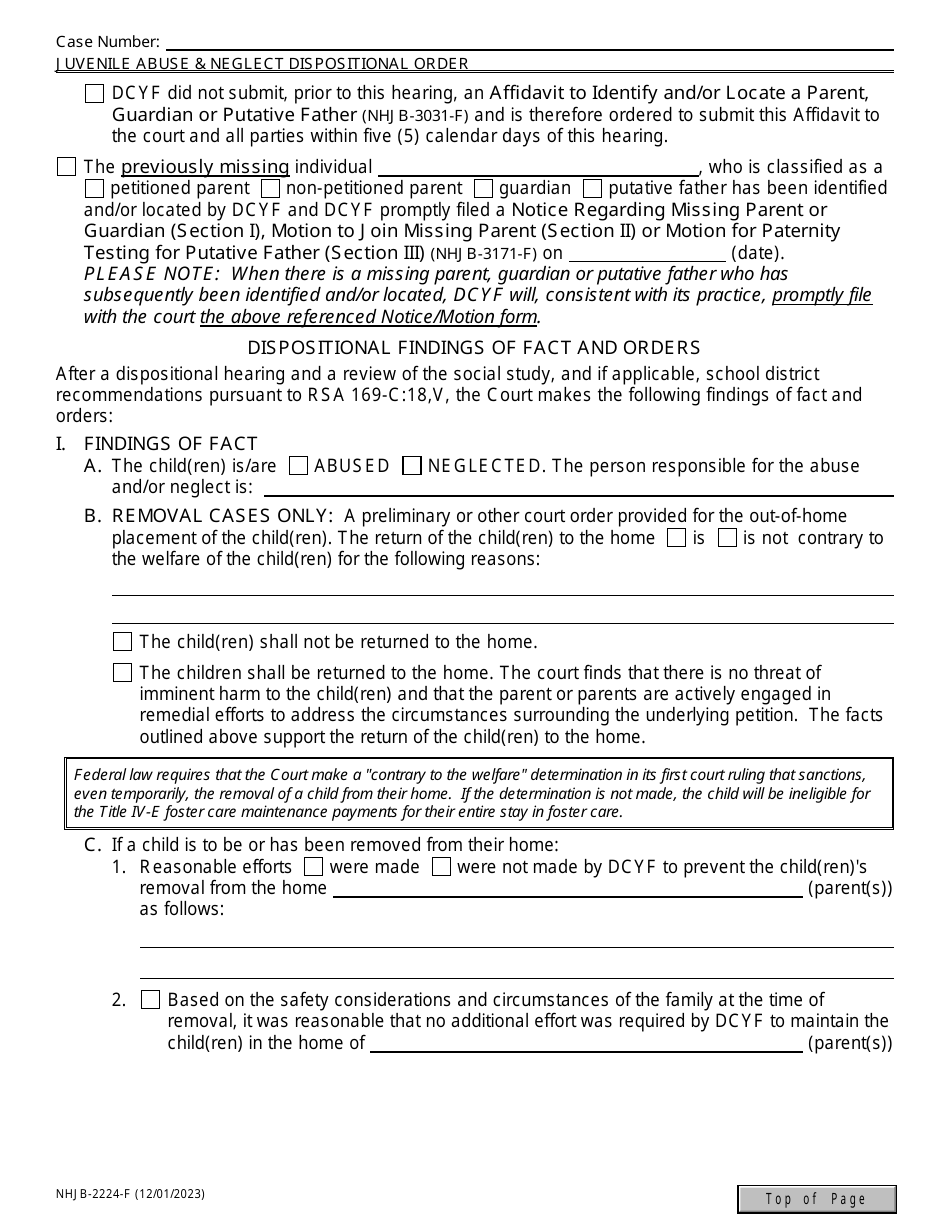 Form NHJB-2224-F Juvenile Abuse / Neglect Order - Dispositional Hearing - New Hampshire, Page 2