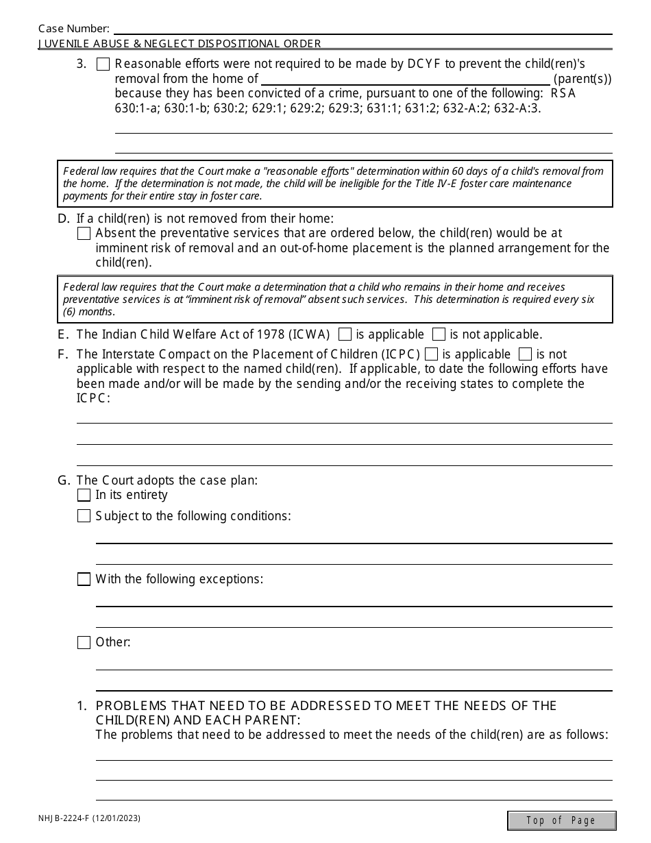 Form NHJB-2224-F Juvenile Abuse / Neglect Order - Dispositional Hearing - New Hampshire, Page 3