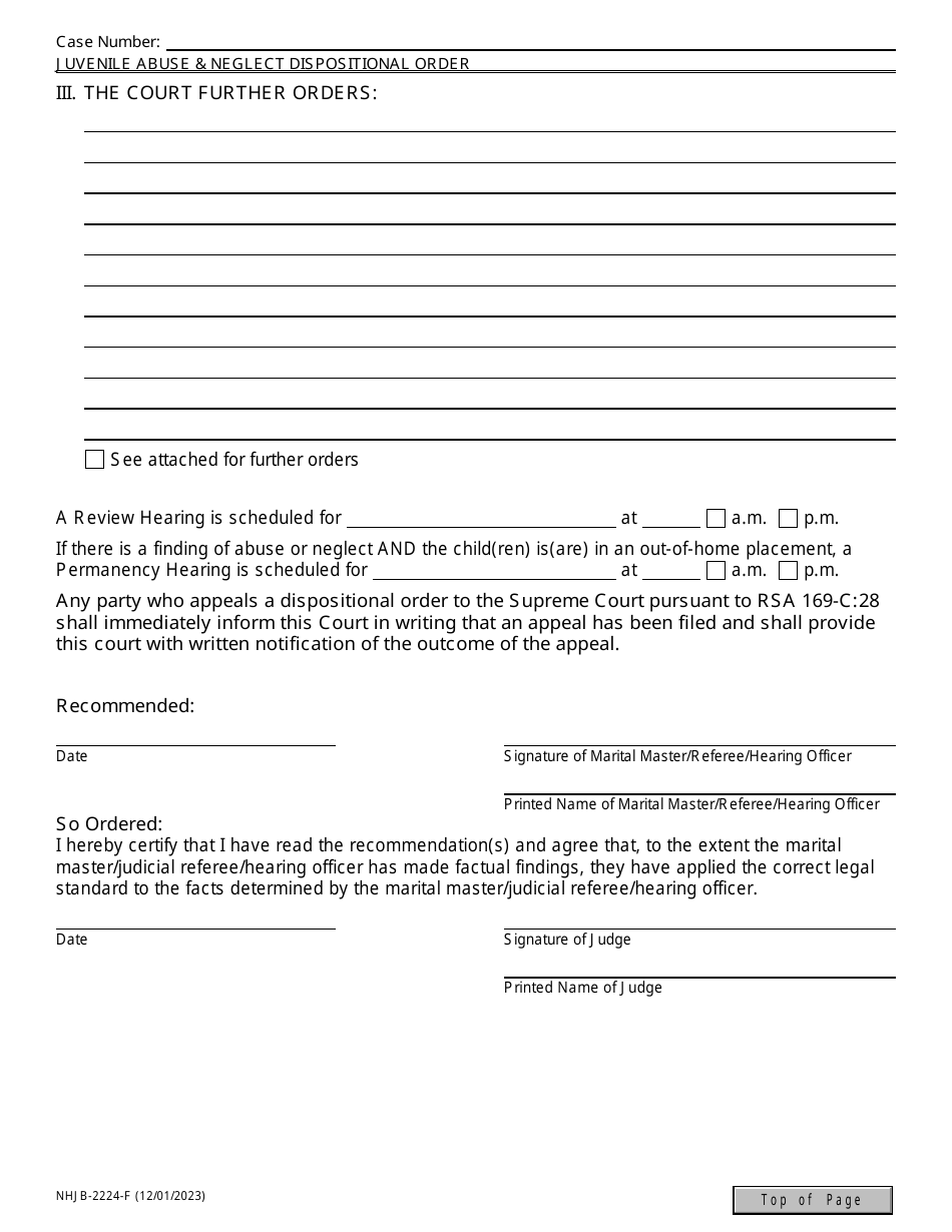 Form NHJB-2224-F Juvenile Abuse / Neglect Order - Dispositional Hearing - New Hampshire, Page 8