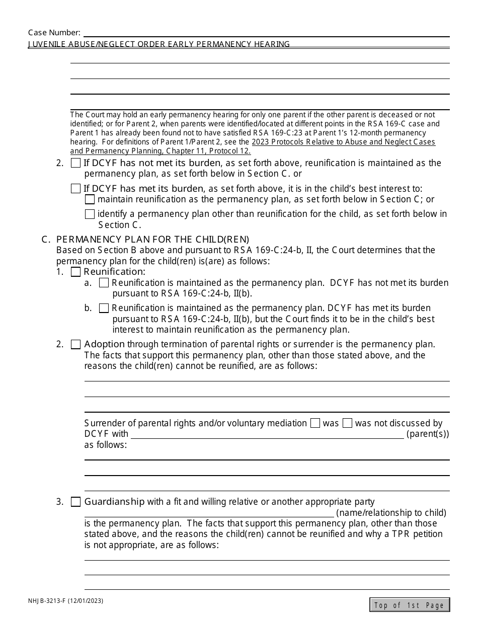 Form NHJB-3213-F Juvenile Abuse / Neglect Order - Early Permanency Hearing - New Hampshire, Page 3