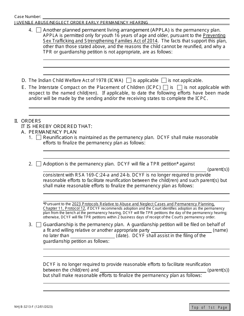 Form NHJB-3213-F Juvenile Abuse / Neglect Order - Early Permanency Hearing - New Hampshire, Page 4
