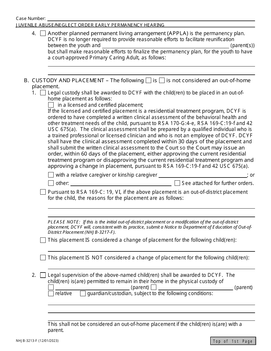 Form NHJB-3213-F Juvenile Abuse / Neglect Order - Early Permanency Hearing - New Hampshire, Page 5
