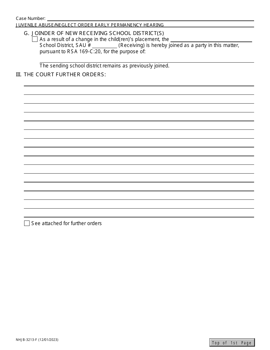 Form NHJB-3213-F Juvenile Abuse / Neglect Order - Early Permanency Hearing - New Hampshire, Page 7