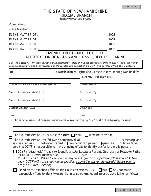Form NHJB-3172-F  Printable Pdf