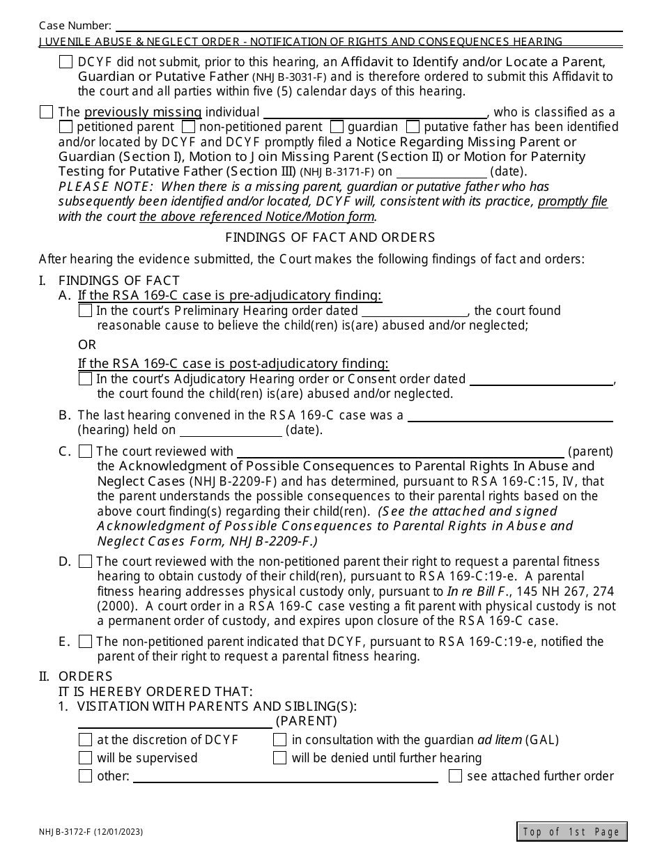 Form NHJB-3172-F Juvenile Abuse / Neglect Order - Notification of Rights and Consequences Hearing - New Hampshire, Page 2