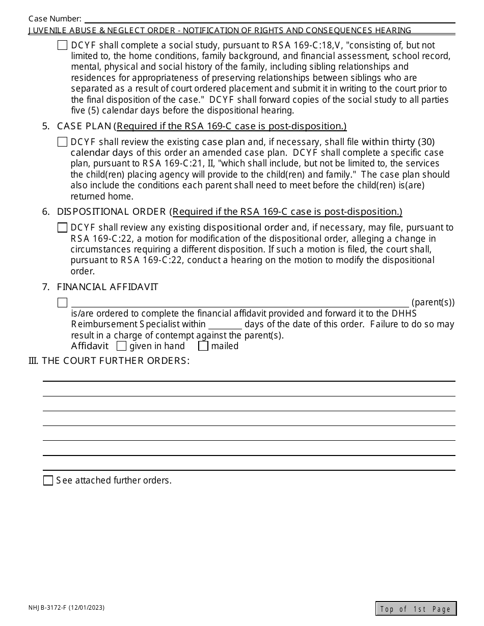Form NHJB-3172-F Juvenile Abuse / Neglect Order - Notification of Rights and Consequences Hearing - New Hampshire, Page 4