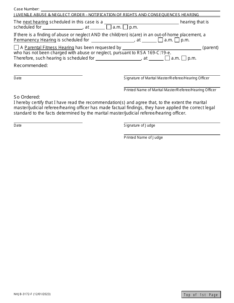 Form NHJB-3172-F Juvenile Abuse / Neglect Order - Notification of Rights and Consequences Hearing - New Hampshire, Page 5