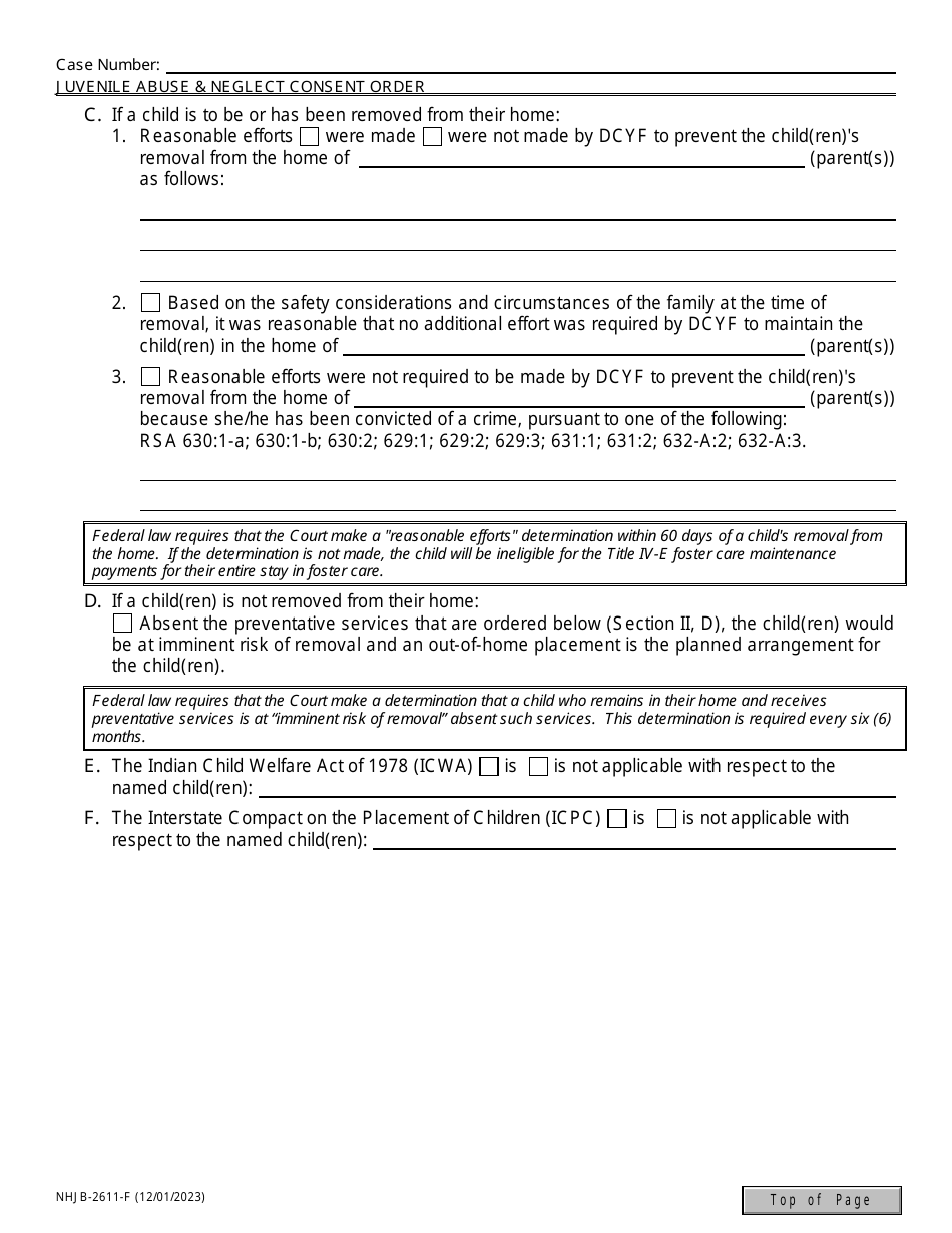 Form NHJB-2611-F Juvenile Abuse / Neglect Consent Order - Consent in Lieu of Adjudicatory Hearing - New Hampshire, Page 3