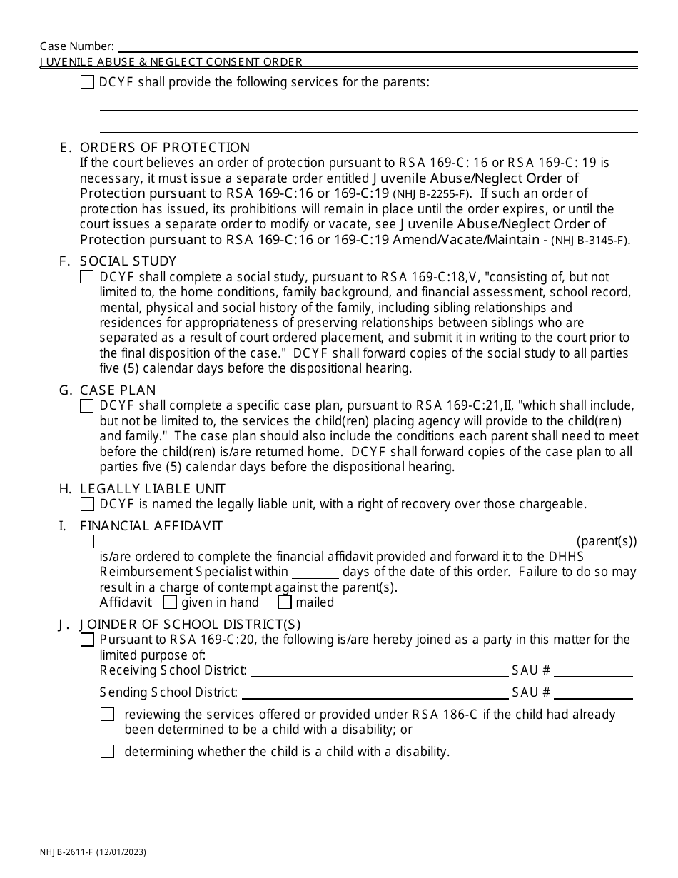 Form NHJB-2611-F Juvenile Abuse / Neglect Consent Order - Consent in Lieu of Adjudicatory Hearing - New Hampshire, Page 6