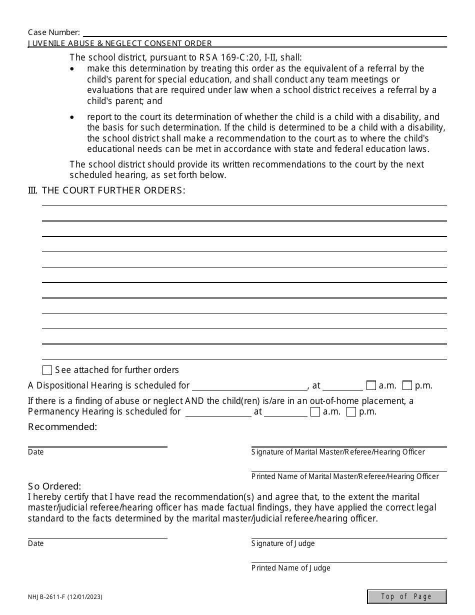 Form NHJB-2611-F Juvenile Abuse / Neglect Consent Order - Consent in Lieu of Adjudicatory Hearing - New Hampshire, Page 7