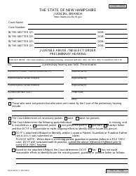 Document preview: Form NHJB-2222-F Juvenile Abuse/Neglect Order - Preliminary Hearing - New Hampshire