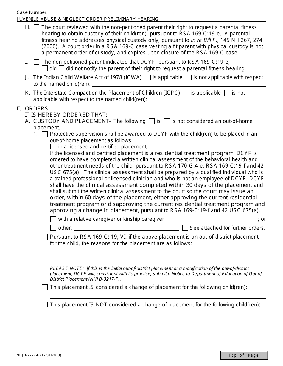 Form NHJB-2222-F Juvenile Abuse / Neglect Order - Preliminary Hearing - New Hampshire, Page 4