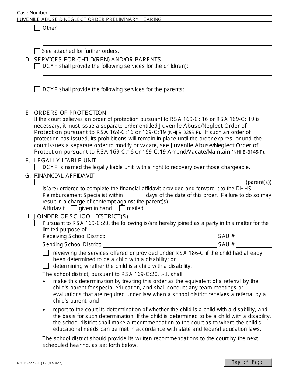 Form NHJB-2222-F Juvenile Abuse / Neglect Order - Preliminary Hearing - New Hampshire, Page 6