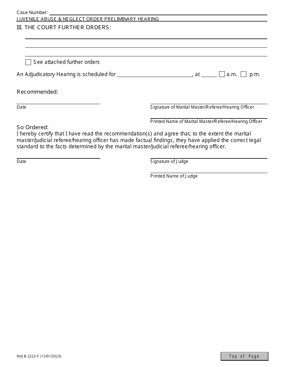 Form NHJB-2222-F Juvenile Abuse / Neglect Order - Preliminary Hearing - New Hampshire, Page 7