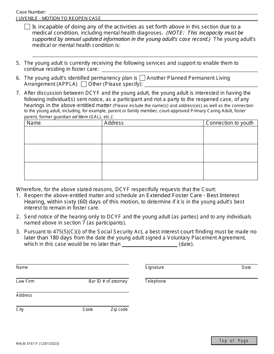 Form NHJB-3167-F Juvenile / Abuse / Neglect / Delinquency / Chins Motion to Reopen Case - New Hampshire, Page 2