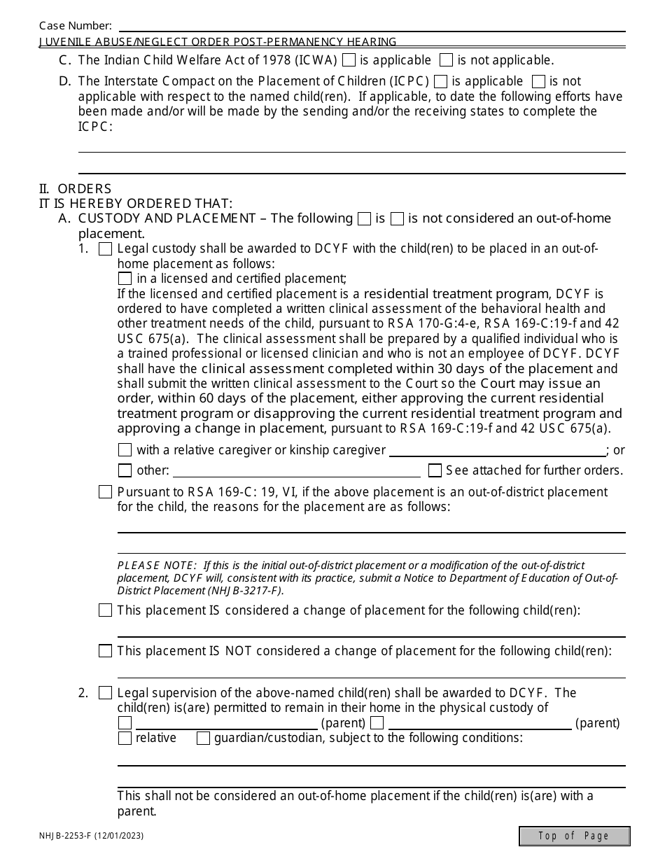 Form NHJB-2253-F Juvenile Abuse / Neglect Order - Post-permanency Hearing - New Hampshire, Page 3