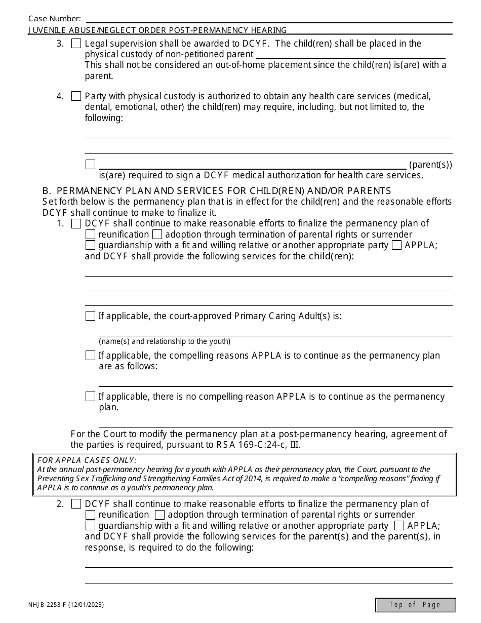 Form NHJB-2253-F Juvenile Abuse / Neglect Order - Post-permanency Hearing - New Hampshire, Page 4