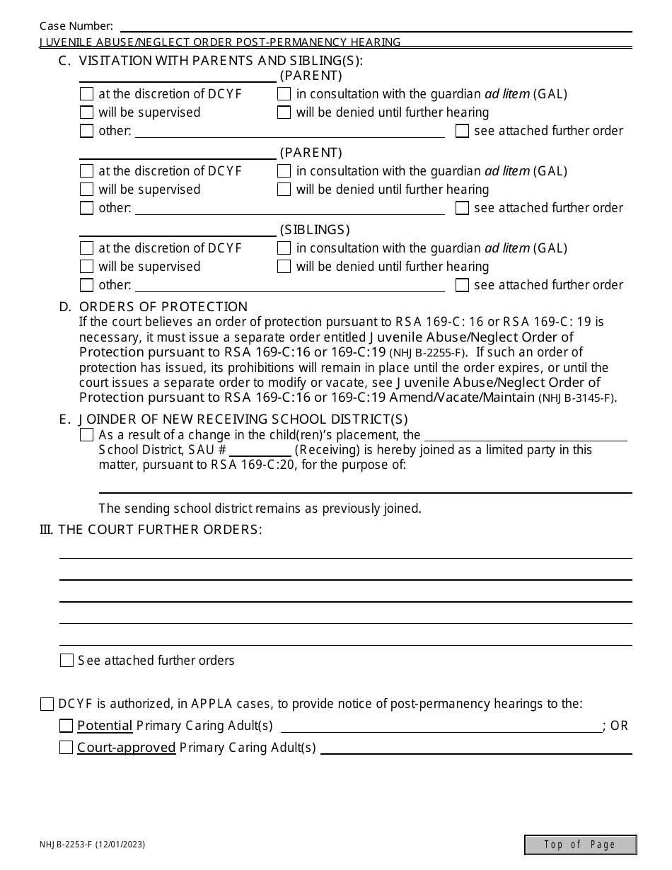 Form NHJB-2253-F Juvenile Abuse / Neglect Order - Post-permanency Hearing - New Hampshire, Page 5