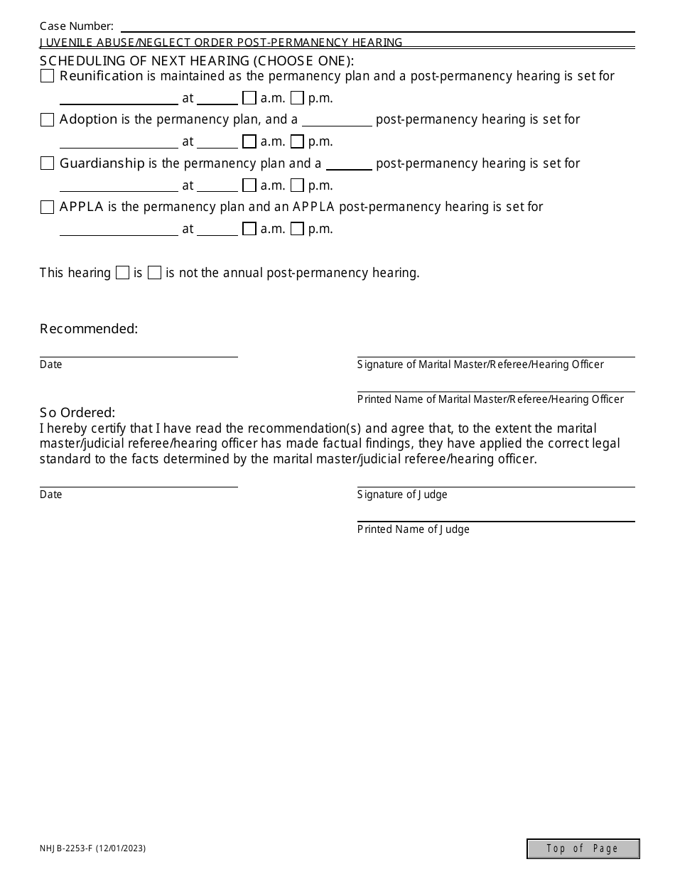 Form NHJB-2253-F Juvenile Abuse / Neglect Order - Post-permanency Hearing - New Hampshire, Page 6