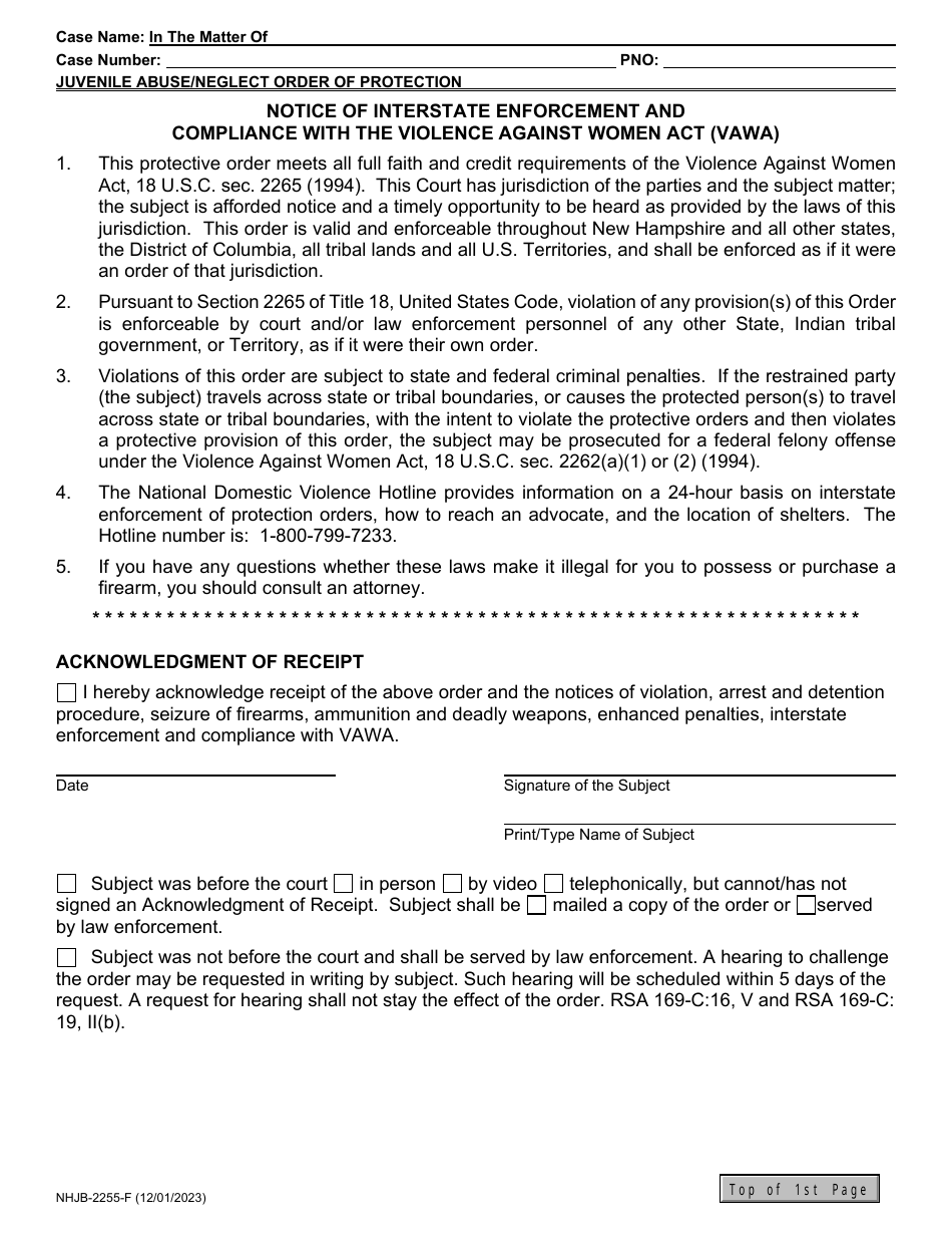 Form NHJB-2255-F Juvenile Abuse / Neglect Order of Protection - New Hampshire, Page 4