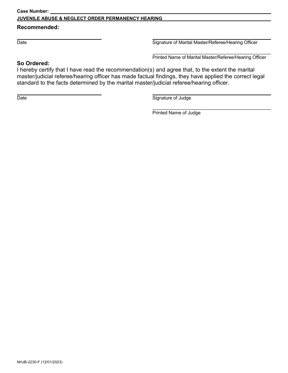 Form NHJB-2230-F Juvenile Abuse / Neglect Order - 12-month Permanency Hearing / Subsequent Permanency Hearing - New Hampshire, Page 11