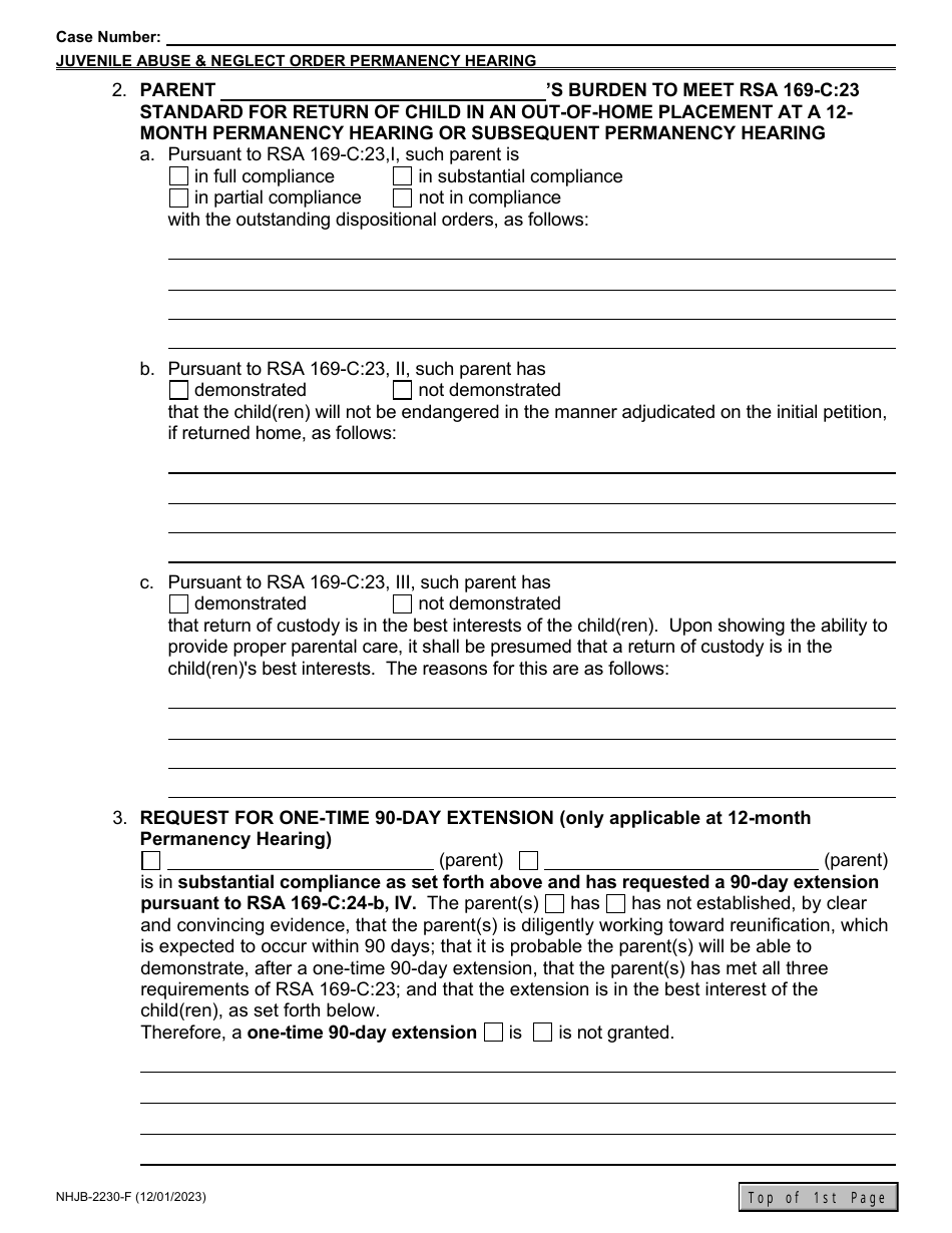 Form NHJB-2230-F Juvenile Abuse / Neglect Order - 12-month Permanency Hearing / Subsequent Permanency Hearing - New Hampshire, Page 4