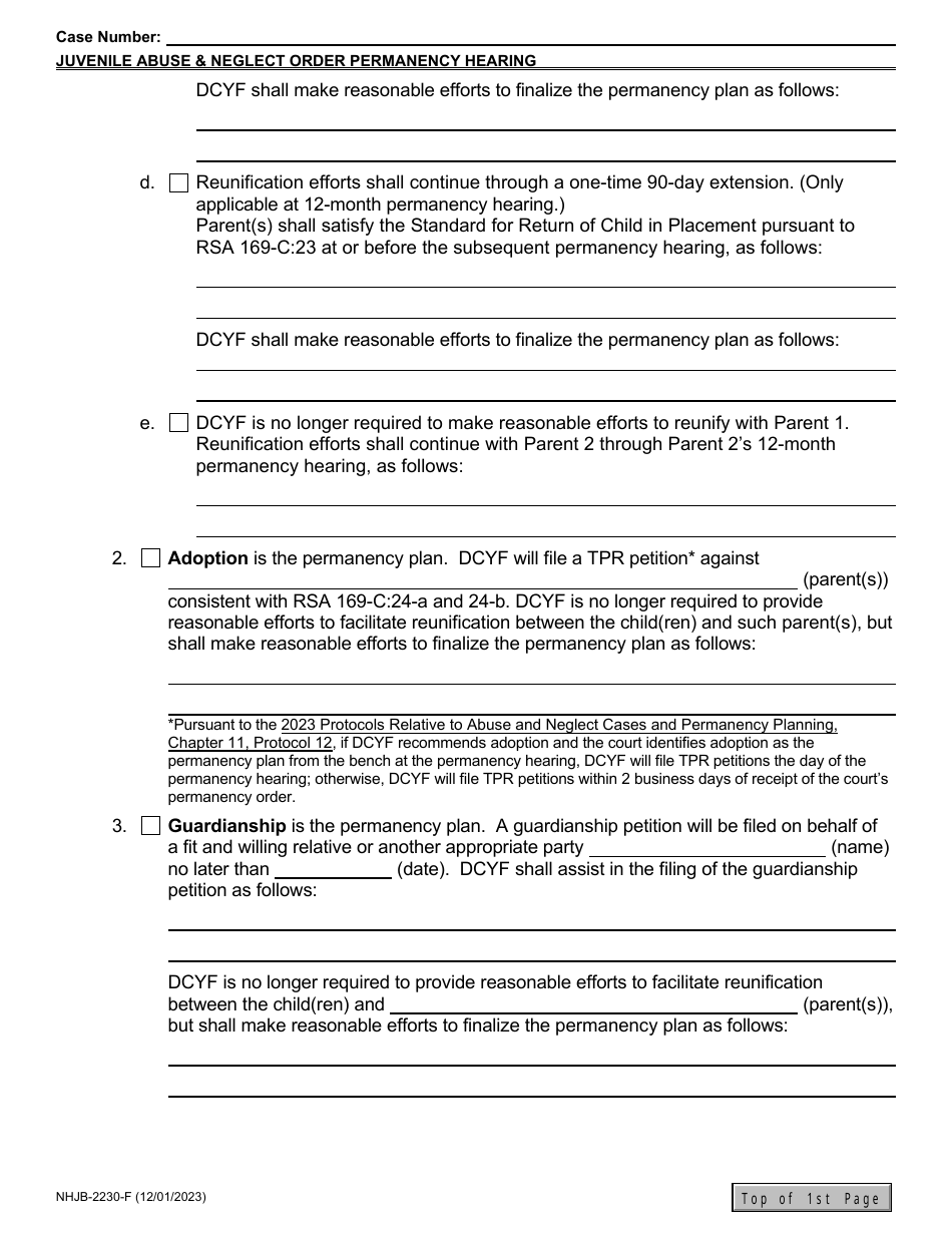 Form NHJB-2230-F Juvenile Abuse / Neglect Order - 12-month Permanency Hearing / Subsequent Permanency Hearing - New Hampshire, Page 7
