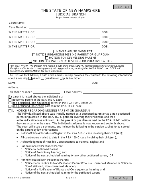 Form NHJB-3171-F  Printable Pdf