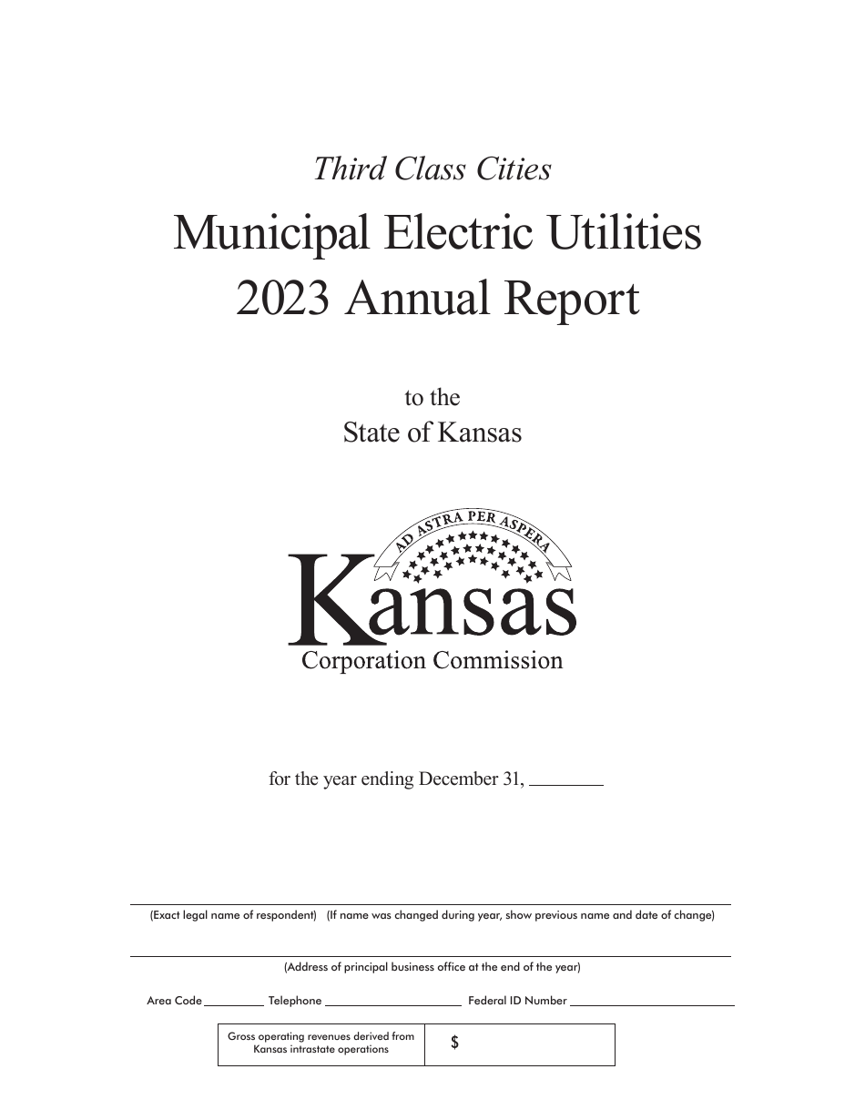 Third Class Cities Municipal Electric Utilities Annual Report - Cover Only - Kansas, Page 1