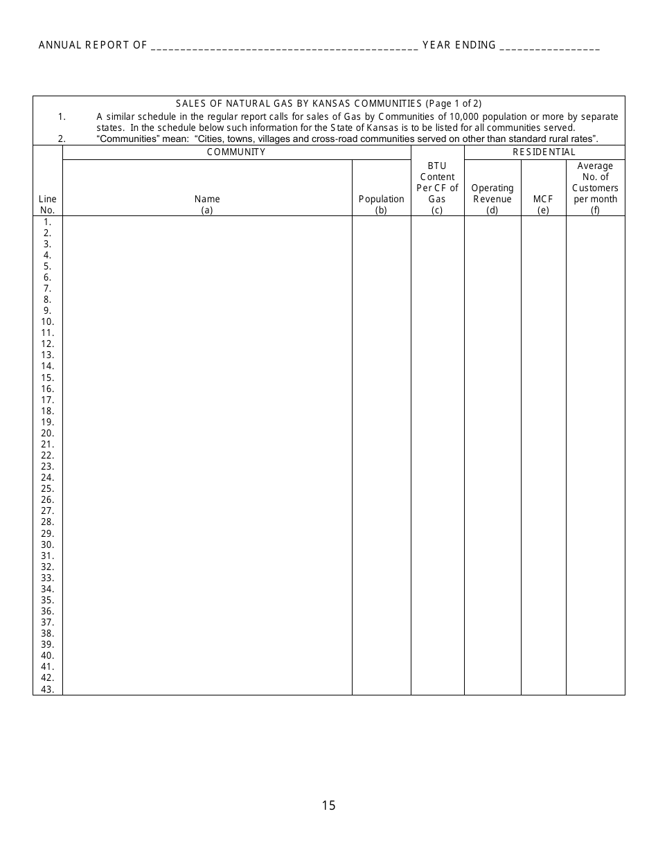 Gas Utility Kansas Supplemental Annual Report - Kansas, Page 16