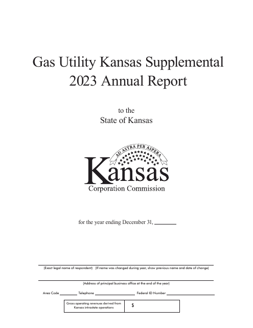 Gas Utility Kansas Supplemental Annual Report - Cover Only - Kansas Download Pdf