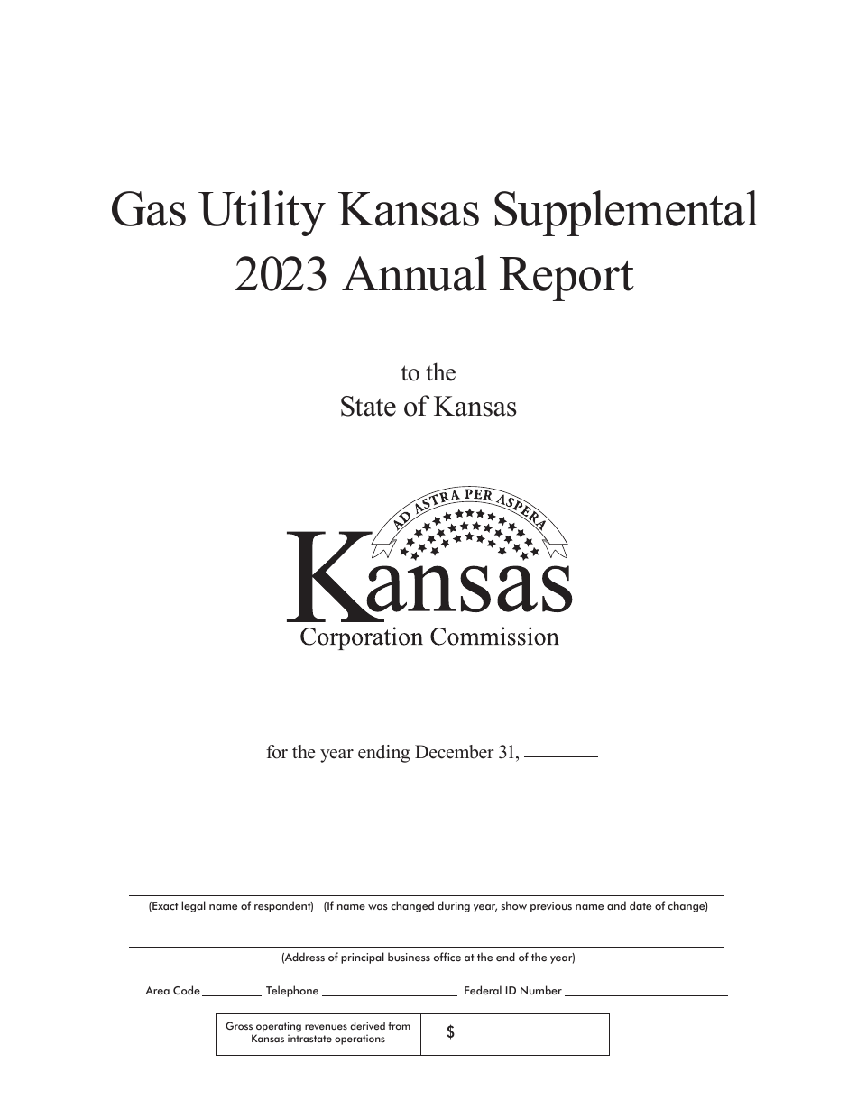Gas Utility Kansas Supplemental Annual Report - Cover Only - Kansas, Page 1